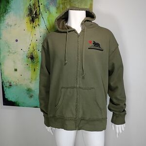 Bethesda Fallout New CA Republic Army Green Raw Edge Zip-Up Hoodie